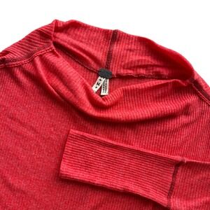 Free People Womens Med Cherry Coral Asymmetrical Hem Londontown Thermal Top Boho